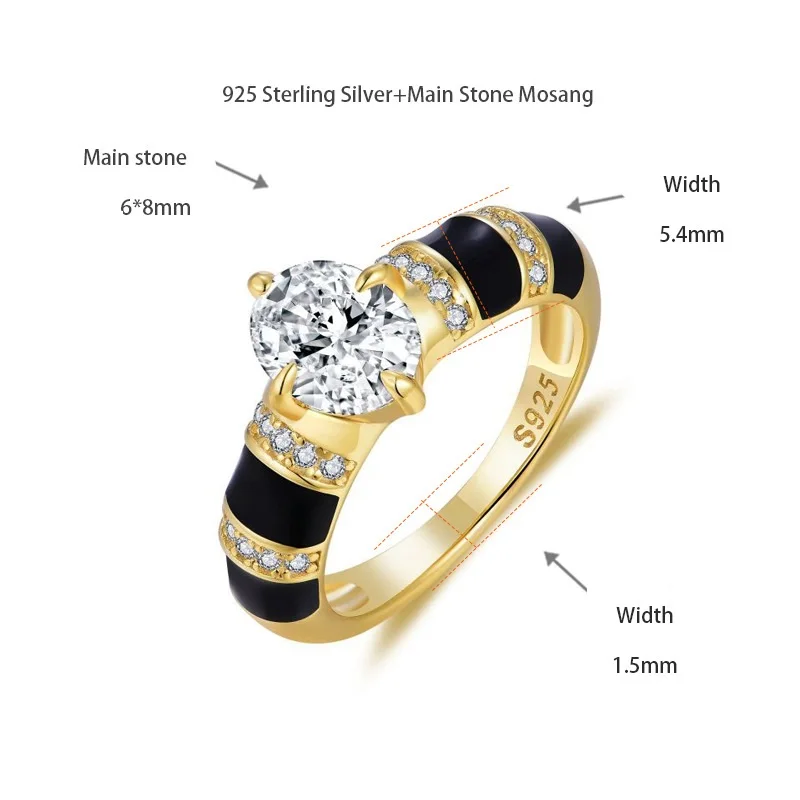 Apaison 18K Gold Plated 6*8 mm Moissanite Eternity Rings For Woman Wedding Anniversary Jewelry