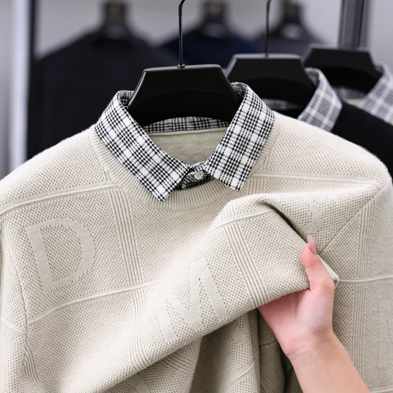 Due pezzi di colletto della camicia da uomo in maglione finto di fascia alta per camicia base lavorata a maglia da uomo con top interno casual da lavoro autunnale e invernale