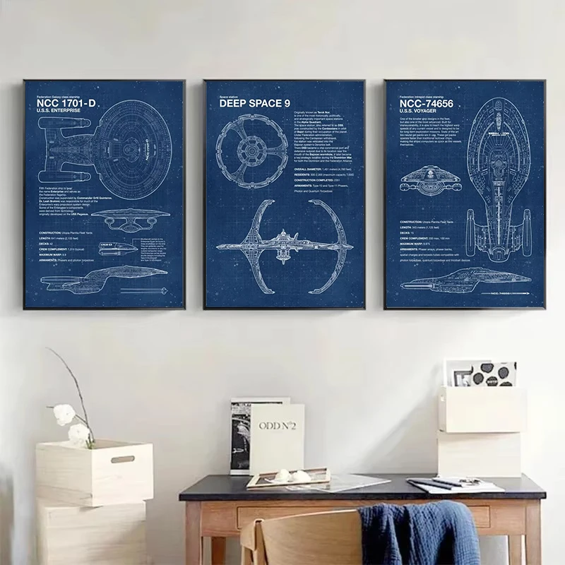 Modern Star Trek Blueprints Posters Canvas Prints Painting Vintage Wall Art Pictures for Living Room Home Decoration Cuadros