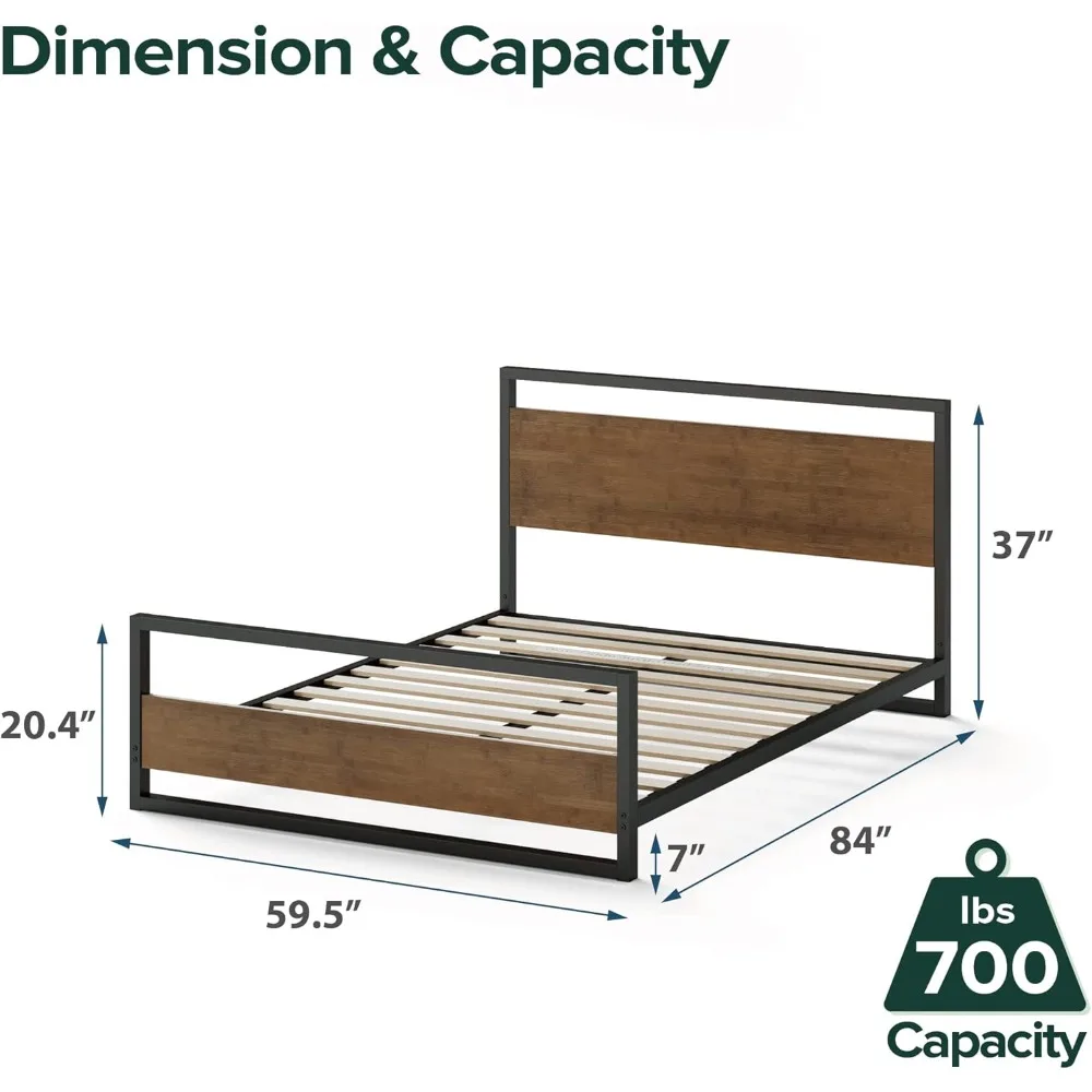 ZINUS Suzanne Bamboo and Metal Platform Bed Frame with Footboard, Wood Slat Support, No Box Spring Needed, Easy Assembly, Queen