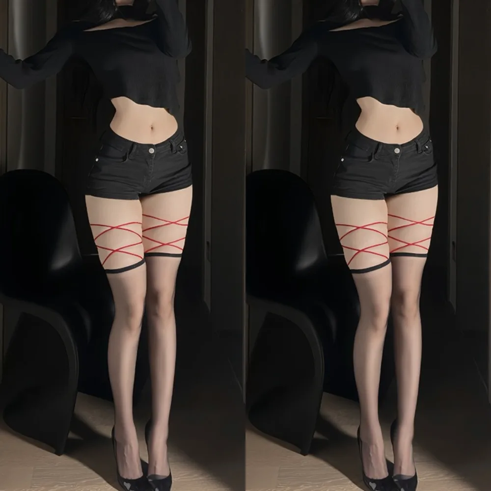 

2 пары нижнего белья, прозрачные чулки на шнуровке, нейлоновые длинные носки в стиле Лолиты JK, Нескользящие чулочно-носочные изделия, чулки до бедра, вечерние