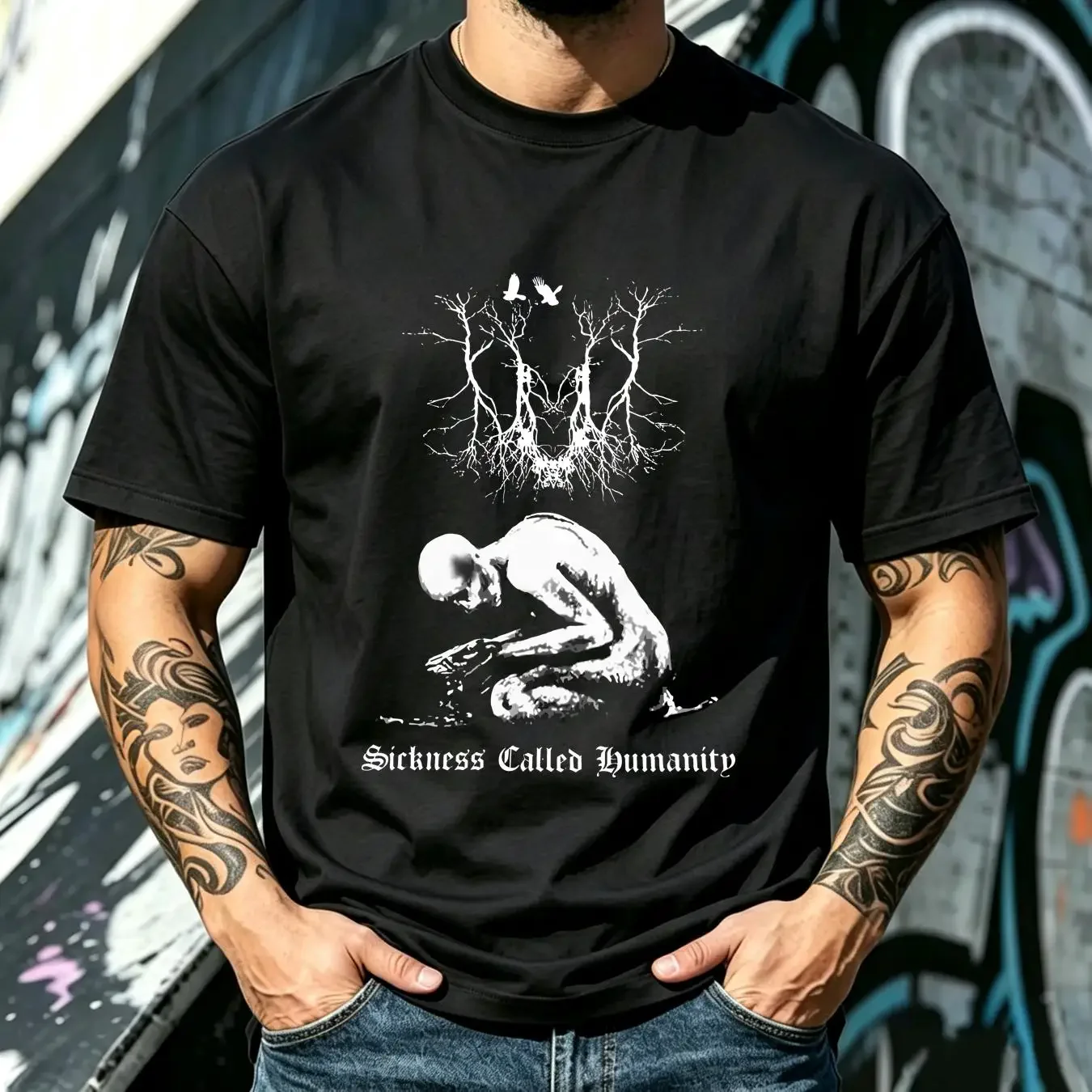 washed T Shirt SAD Sickness Called Humanity L DSBM Xasthur Lifelover Abyssic Hate Rare vintage Washed streetwear graphic Soft