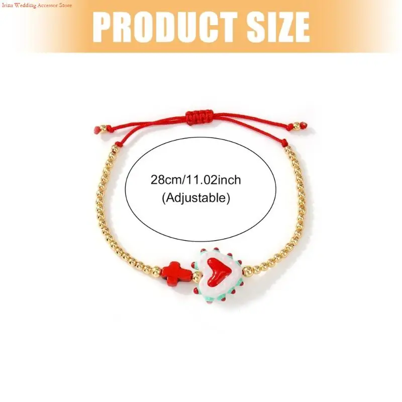 G92D سوار معصم ملون أنيق على شكل صليب وقلب قابل للتعديل للارتداء اليومي، هدية مثالية للنساء #6