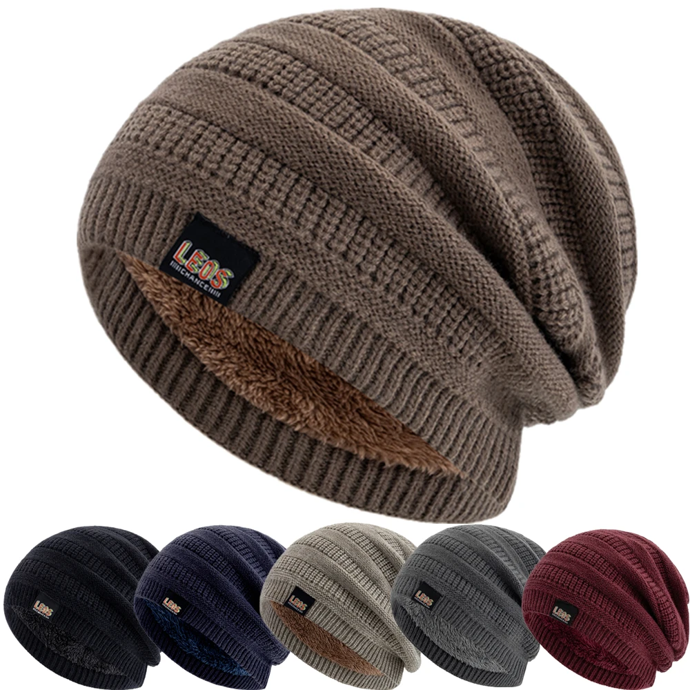 New Style Unisex LEOS Label Warm Hat Stylish Plush Fur Lined Soft Beanie Dandy Hat Thick Winter Hats For Women Men Knitted Caps