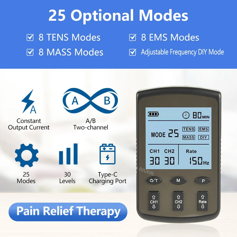 Dual Channel Electronic Pulse Massager Tens Unit Muscle Stimulator Machine Ems Machine For Pain Relief Shoulder Neck Waist