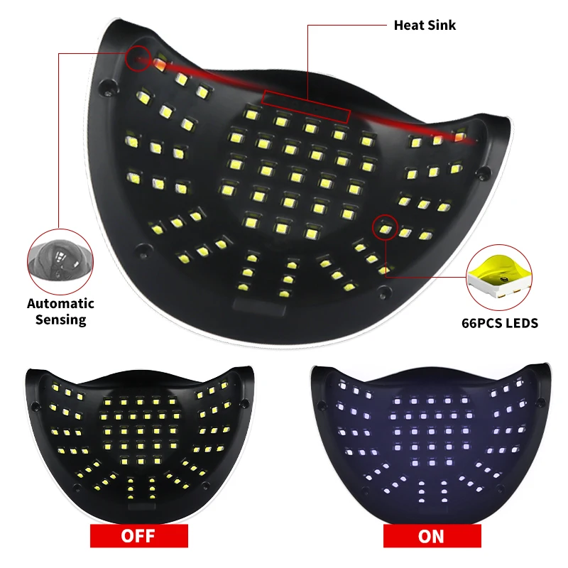 66 LED Lampada per unghie ad alta potenza Asciugacapelli professionale per gel UV LED con 4 timer e sensori Strumento per salone di luce per polimerizzazione manicure