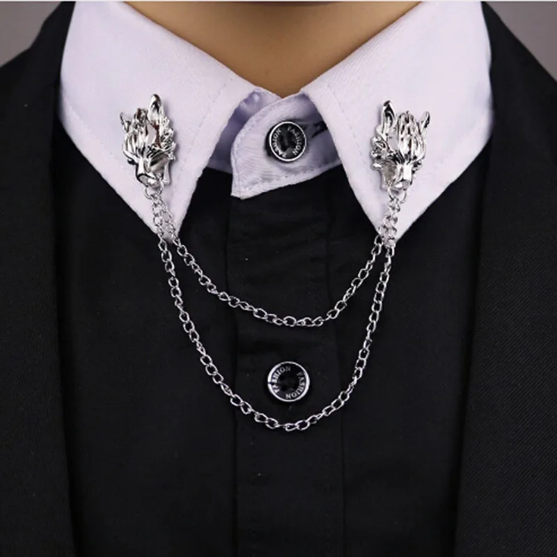 Fashion Gentleman Tassel Brooch For Men Woman Suit Shirt Collar Chain Lapel Star Music Pin Lion Retro Wedding Dinner Accessories