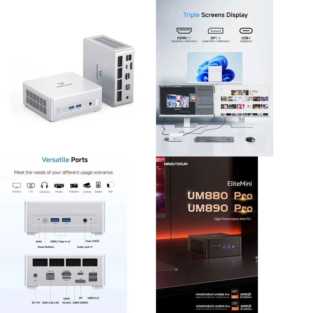 

Chipboard Minisforum UM880 Pro for R7-8845HS Mini PC for Dual 2.5G LAN High Performance Silent Desktop Mini Computer for