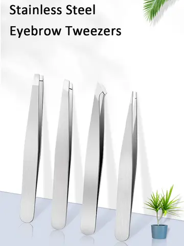 Ouriner Eyebrow Tweezers Set 4 Pcs Stainless Steel Eyebrow Forceps Professional Beauty Tool Set For Facial Hair Manicure Tool