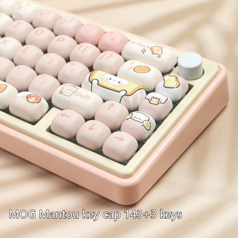 Mog High Key Cap Mantou Bread Bear Full Set 146 Key Cap Heat Sublimation Process Pbt Material Suitable For Mechanical Keyboard