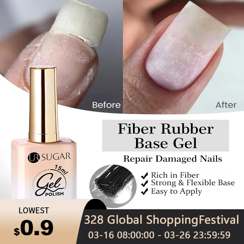 UR SUGAR 15ml Fiber Rubber Base Gel Upgrade Broken Nail Repaired Fiberglass Clear Quick Building UV Construction Gel Soak Off