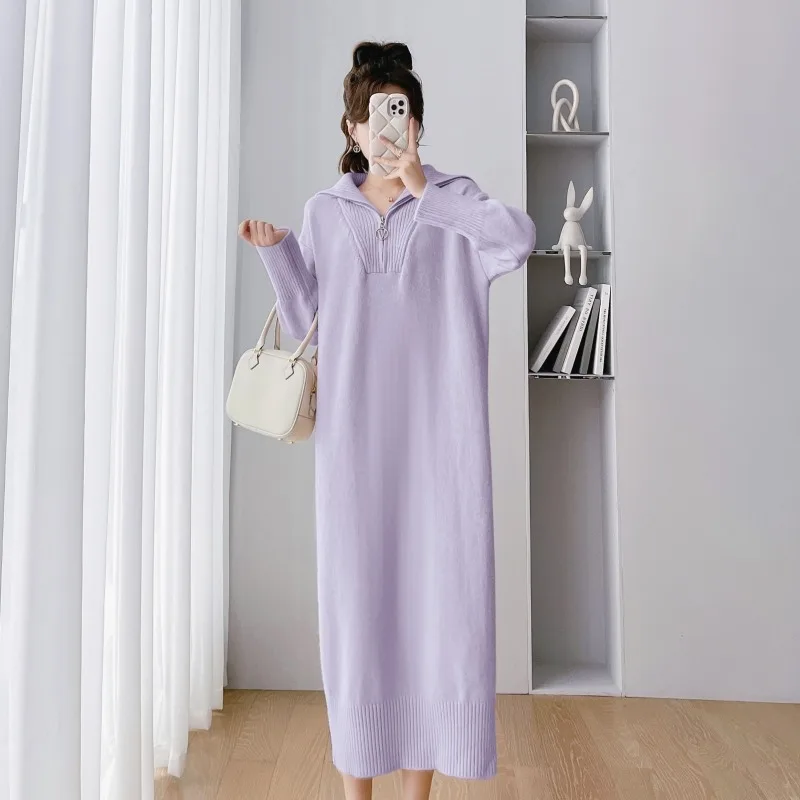 

Autumn Winter Polo Collar Women's Knitted Dresses 2025 New Solid Korean Long Sleeve Elegant Bodycon Wrap Dress Female CQ370