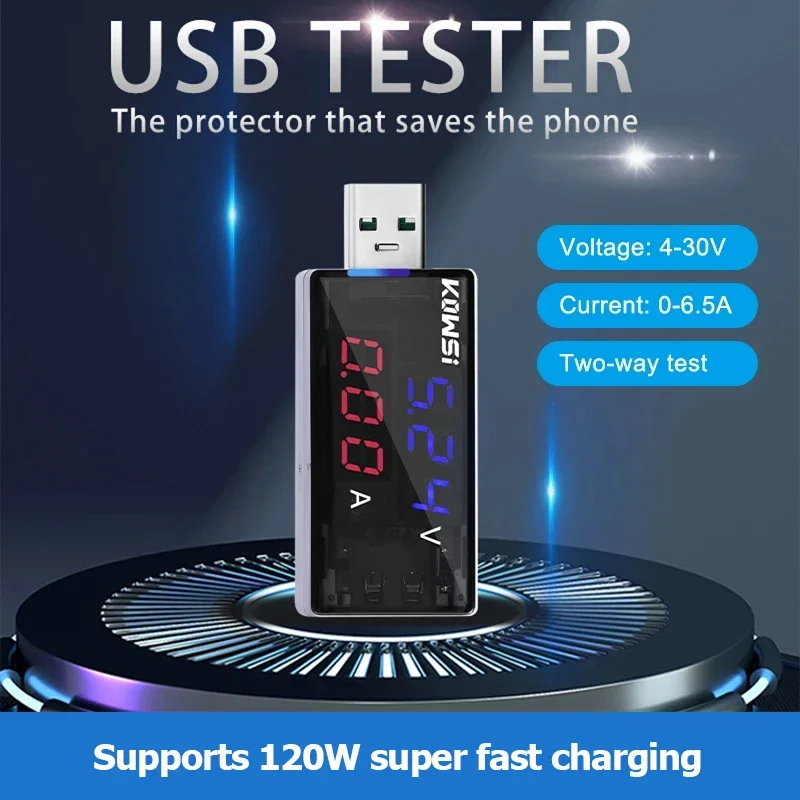 USB Charger Tester DC 4-30V Digital Voltmeter 6.5A Current Voltage Meter Ammeter Mobile Power Detector Battery Capacity Tester