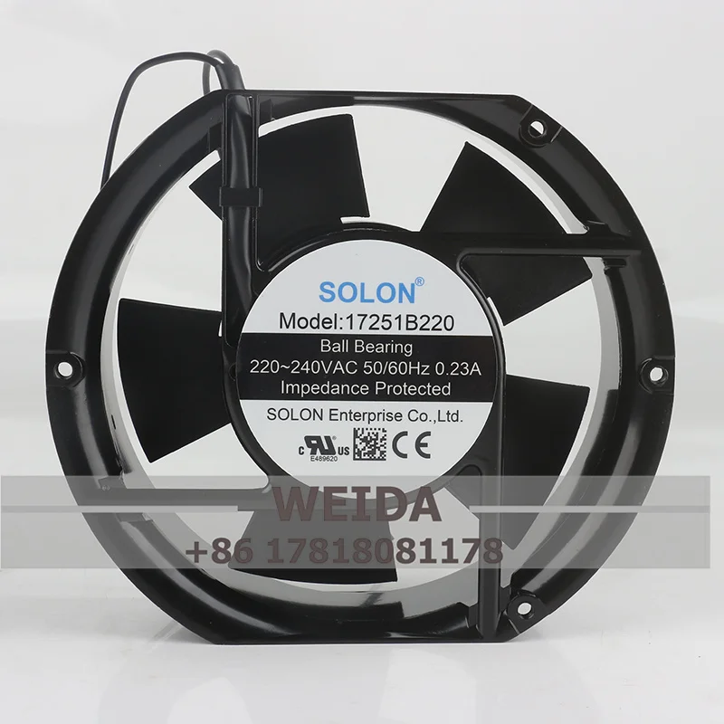 SOLON AC220-240V 0.23A 17251 172X150X51MM 17CM Cabinet with Aluminum Frame Semi-circular Design 2-wire 17251B220 Cooling Fan