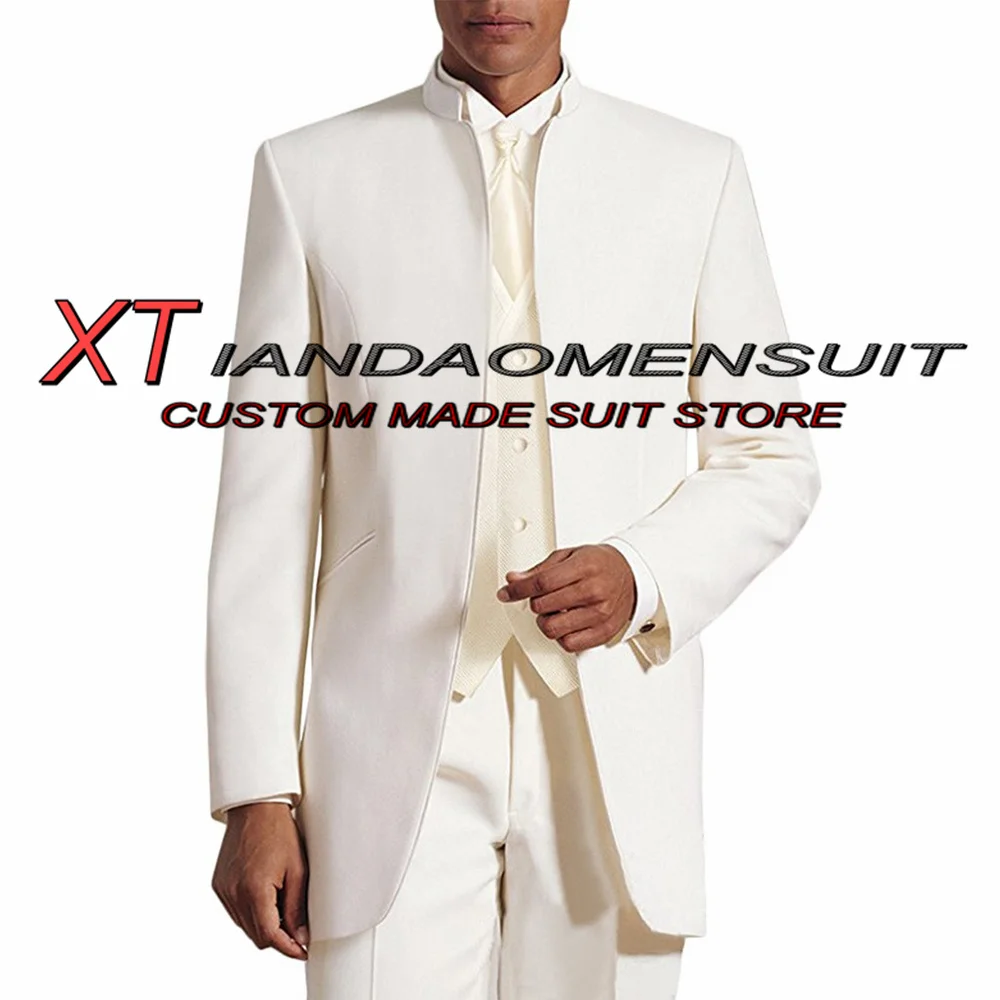 

Ivory Men's Suit 3 Piece Wedding Tuxedo Groom Blazer Pants Vest Party Formal Jacket Set Groomsmen Complete Outfit