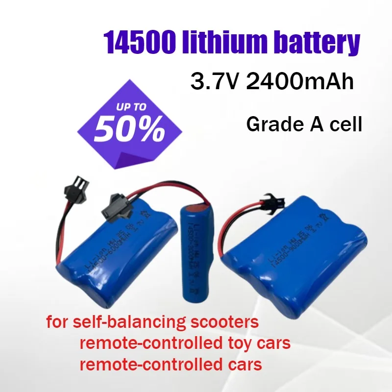 14500 3.7V 2400mah Rechargeable Lithium Battery with Wire SM Connector Protection Circuit