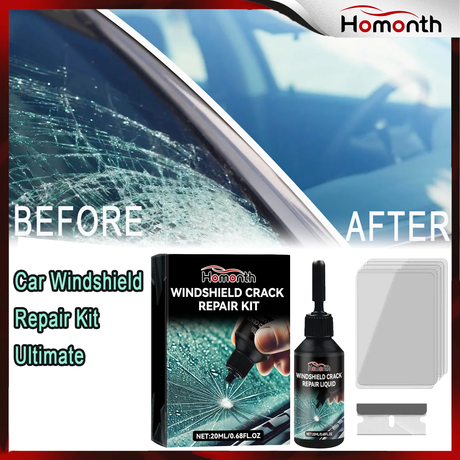 Car Windshield Repair Kit Ultimate Professional DIY Glass Crack Fix Tool Permanent Scratch Remover Liquid with UV Light Resin