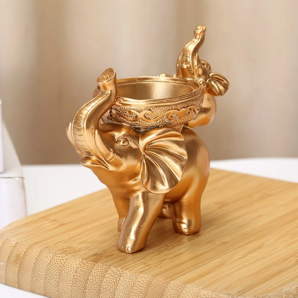 

Cute Elephant Back Candlestick Handmade Resin Craft Elephant Candle Holder Funny European Style Tea Light Candle Stand
