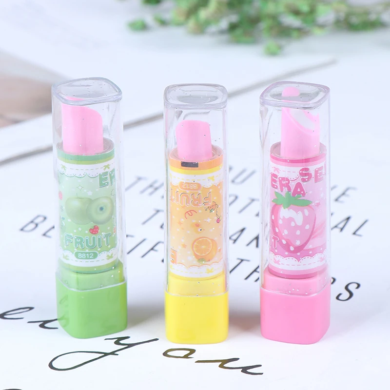 1PC Child Lipstick Shaped Eraser Student Stationery Xmas Gift Pencil Erasers