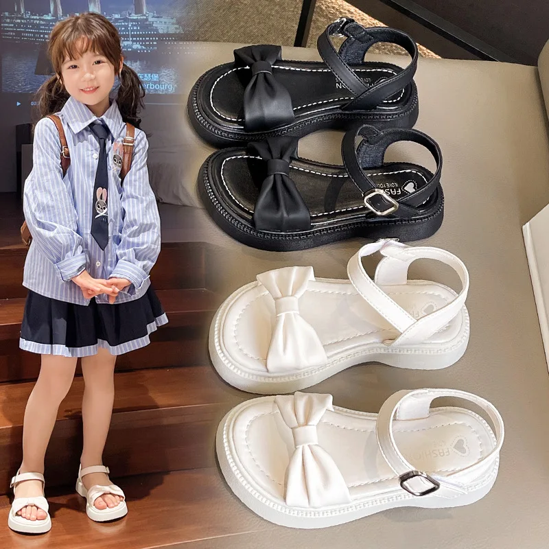 

Size 26-37 2025 New Children's Sandals for Girls Shoes for Kids Summer Soft Flat Heels Beach Princess Fashion Bow Tie Shoes