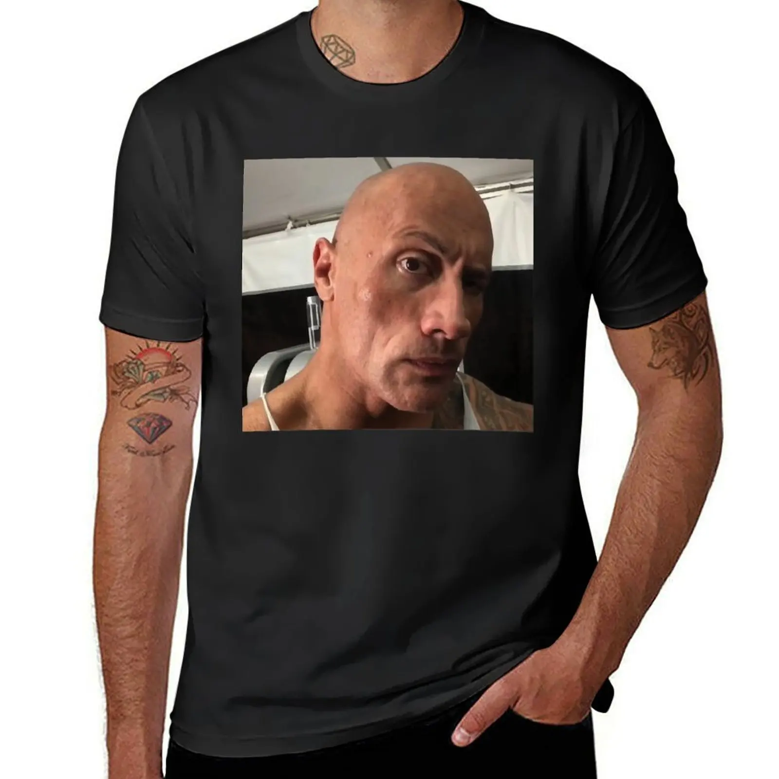 Dwayne The Rock Johnson eyebrow raise meme T-Shirt boys whites blanks plain white t shirts men