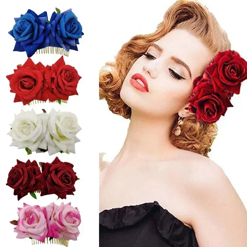 1Pcs Boho Bridal Hair Combs Rustic Wedding Floral Women Stimulation Flower Hairpins Brides Hair Accessories Greenery Combs