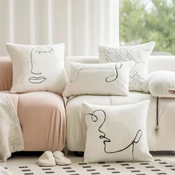Nordic Plush Pillow Cases Abstract Geometric Embroidery Pillow Cover Soft and Comfortable Fluffy and Furry Decorative Pillowslip
