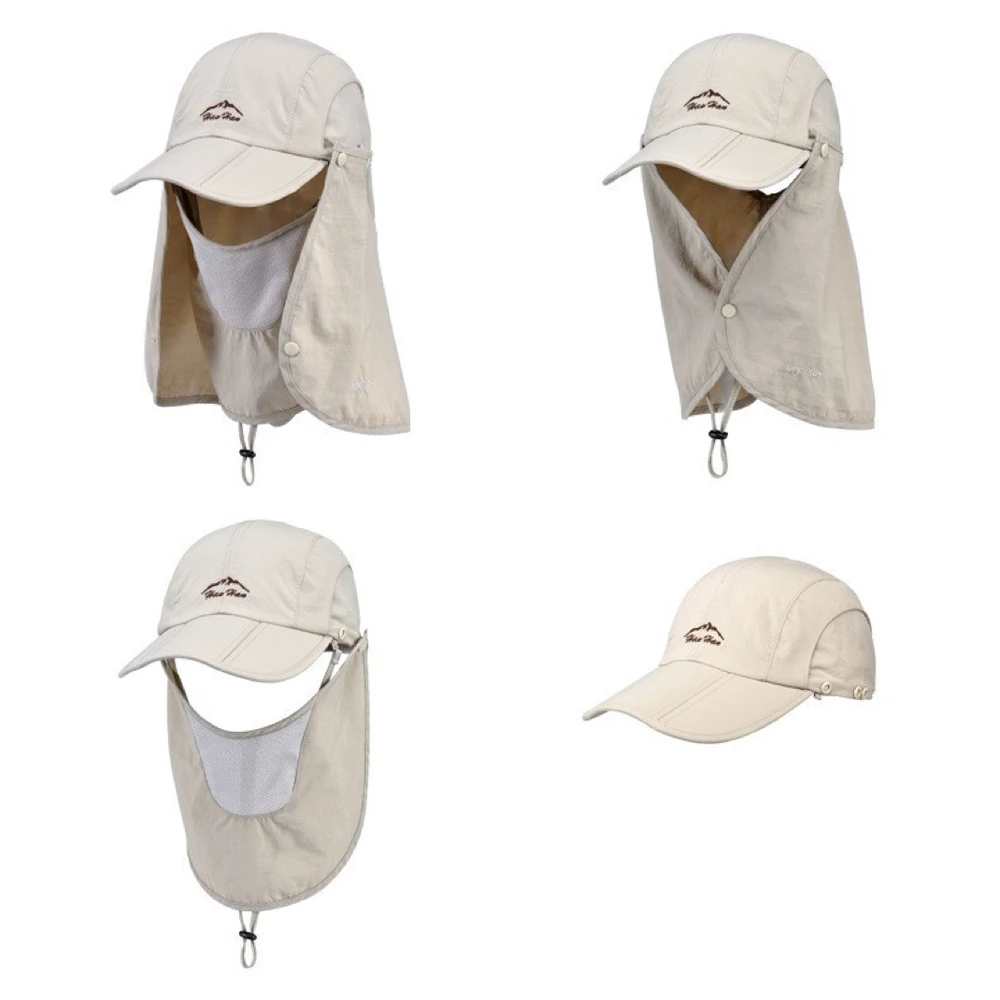 Wholesale Retail New Sports Sun Mesh with Mask String Flap Cap Hat for Men Women Hunting Fishing UV Protection Foldable