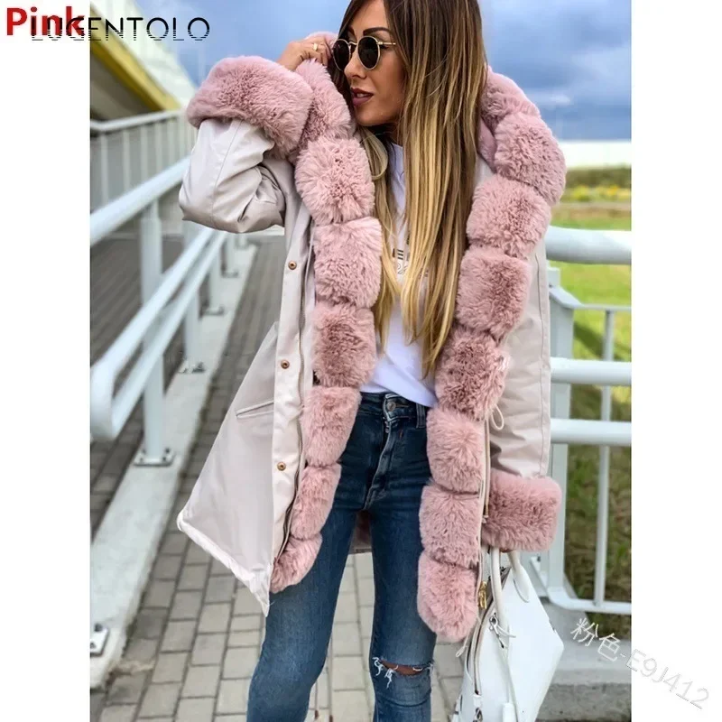 

Women Parka Coat Winter Warm Mid Long Style Thickened Fur Collar Coats Zipper Female Casual Jacket Fashion Parkas Lugentolo