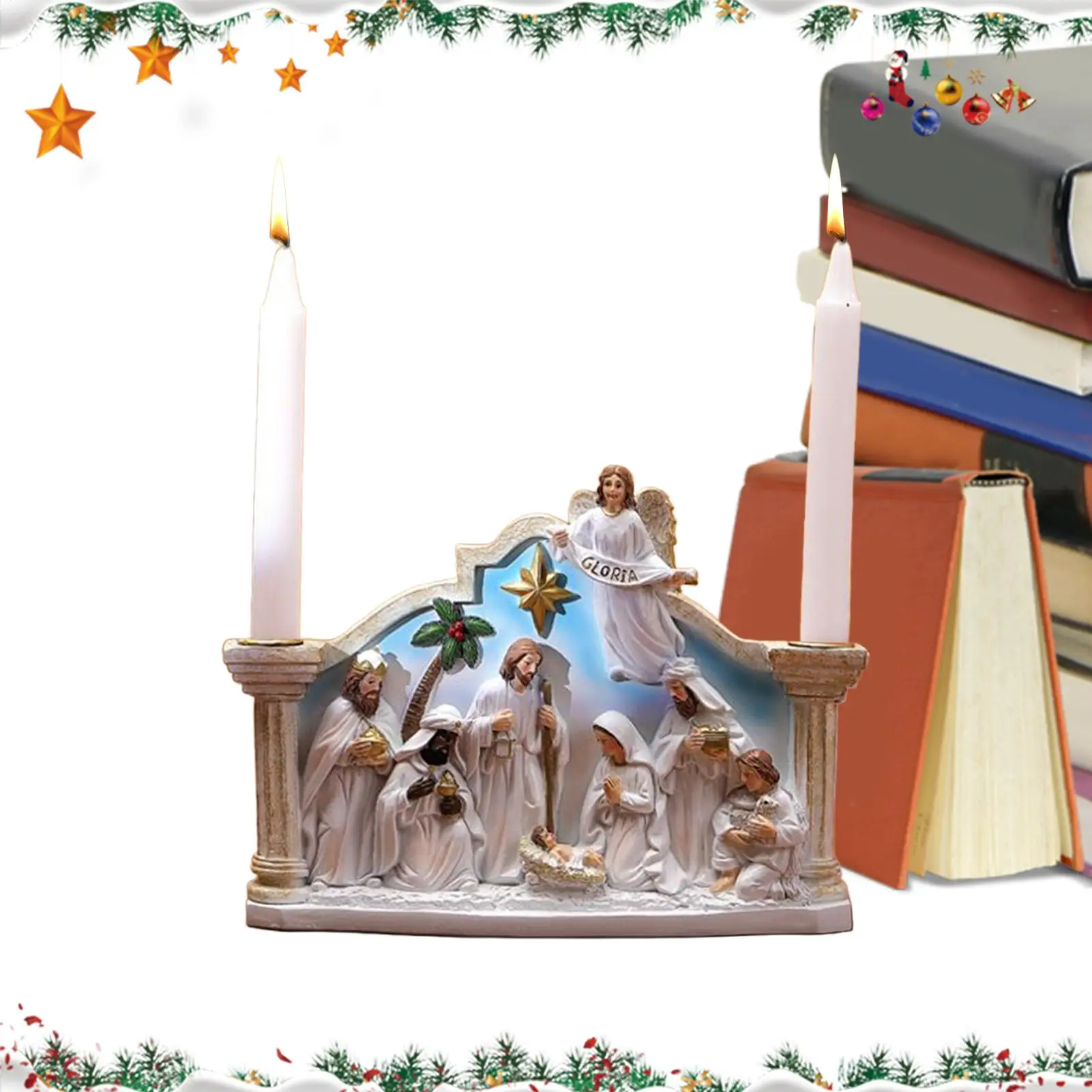 Christmas Nativity Candlestick Nativity Candle Holder Decorations Nativity Horse Trough Theme Ornament Resin Craft Candle Stand
