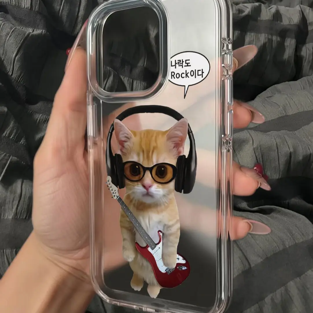 Electric Guitar Kitten Korean Phone Case For iPhone 17 Air 16 15 14 13 12 11 XXS XR XSMAX Plus Pro ProMax Mini Anti-fall Cover
