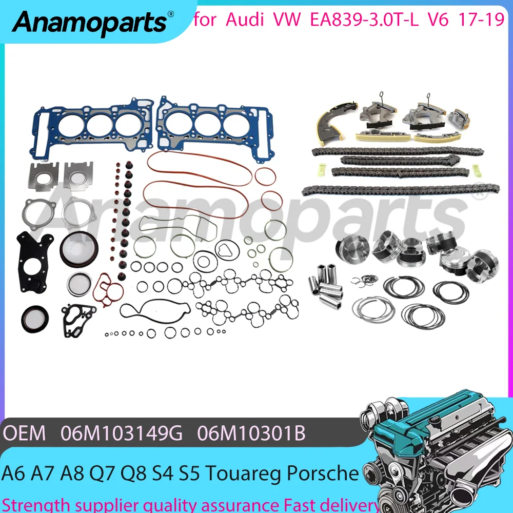 For 17-19 EA839-3.0T-R Audi A6 A7 A8 Q7 Q8 S4 S5 SQ5 VW Touareg Porsche Overhaul Rebuild Timing chain piston kit 06E109465A