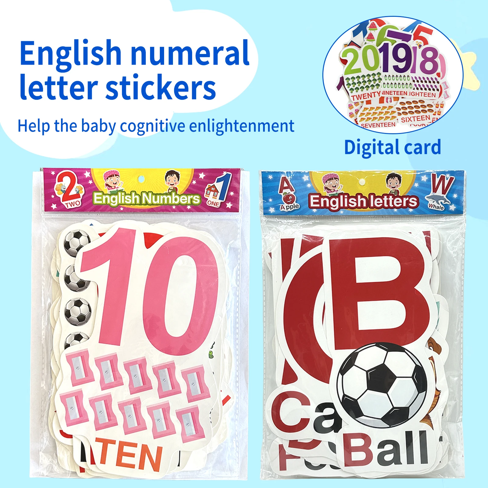 Kids English ABC Letters Numbers Flash Cards Set Large Die-cut Shape Picture Cards Preschool Toddler Cognition Learning Toy