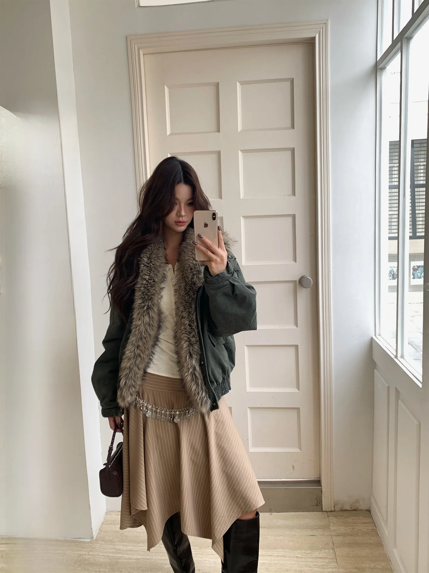 

Warmth Vintage ex Detachable Fur Collar Parka Jaet Women's Winter Thiened Warm Outerwear Cotton down Inner Coat