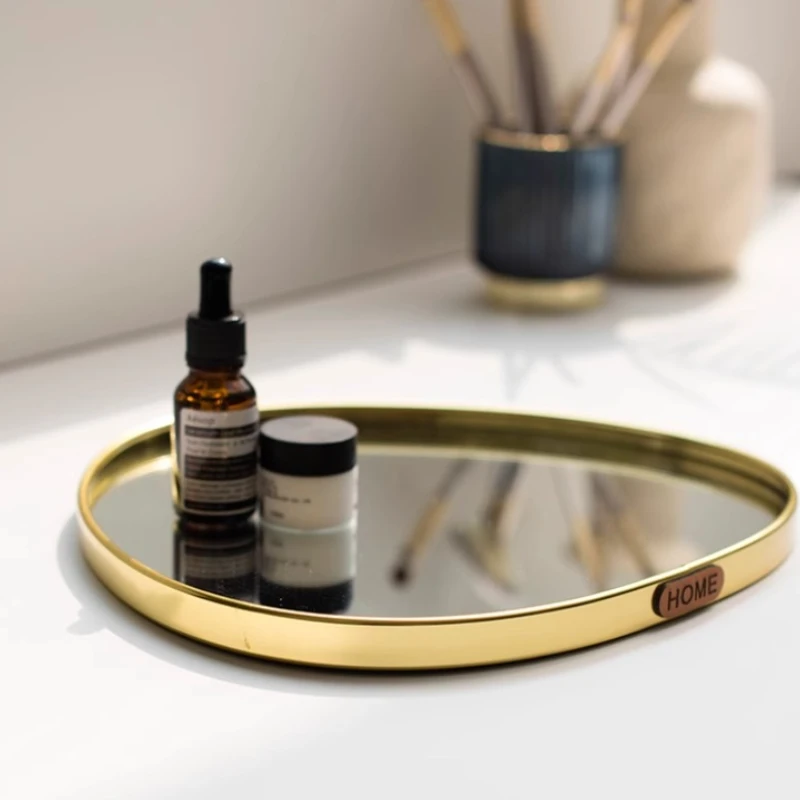 منظم مجوهرات صينية مرآة ذهبية/عرض عطر منزلي ديكور فاخر مع صينية تزيين للعلاج العطري لحمام الفندق