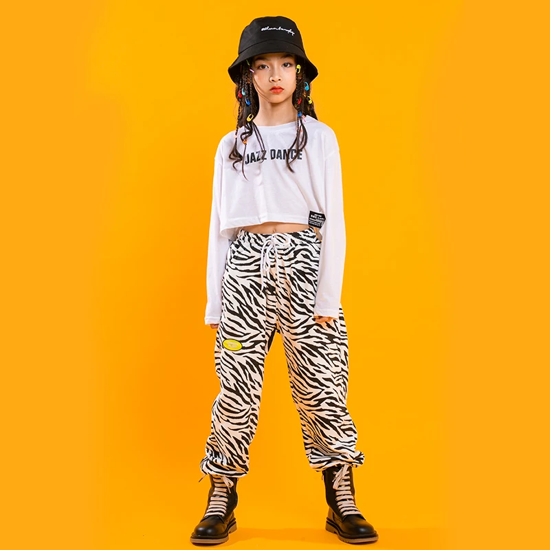 Kids Hip Hop Show Clothing Outfits Crop Tops Shirt Zebra Stage wear Tactical Cargo Pants for Singers Girls Dance Costume Clothes