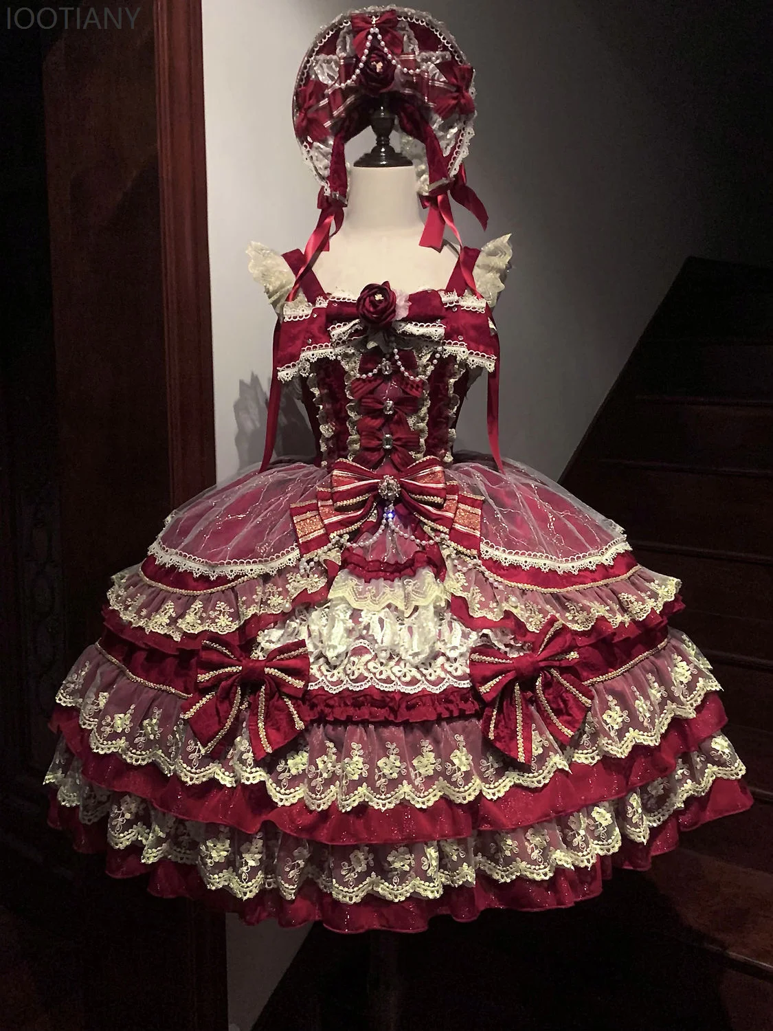 

Victorian Gothic Japanese Cute Lolita Jsk Dress Women's Elegant Lace Ruffle Butterfly Wedding Veil Vintage Princess Party Dress