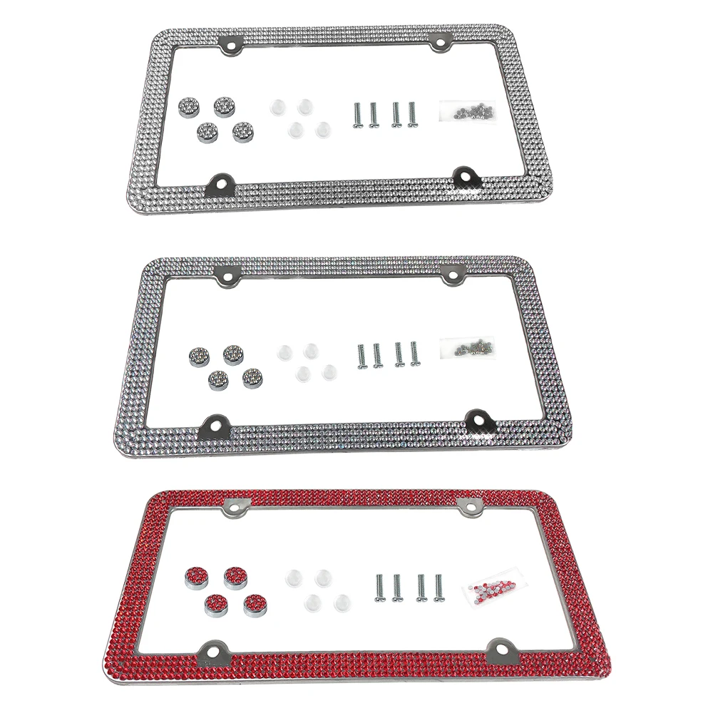 

Bling License Plate Frame Shiny Rhinestones Stainless Steel 4 Holes License Plate Frame