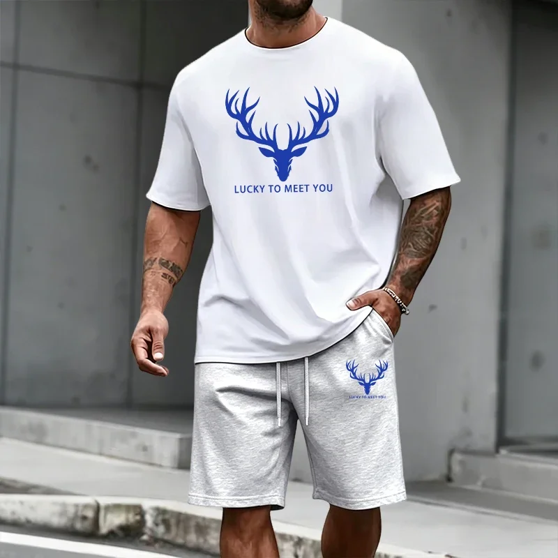

Lucky to Meet You 2026 Hot Sale Men's Tracksuit Summer O-neck T-shirt and Sports Shorts Urban Casual Fashion Short Sleeve Outfit