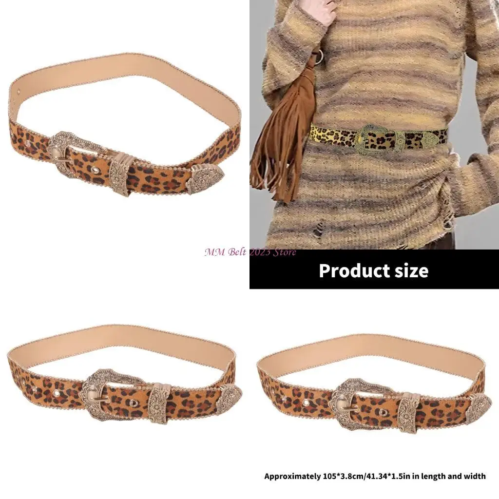 

49ME Waist Belt Beaded Chain Leopard Print for Casual Costume Belt for Jeans Dress