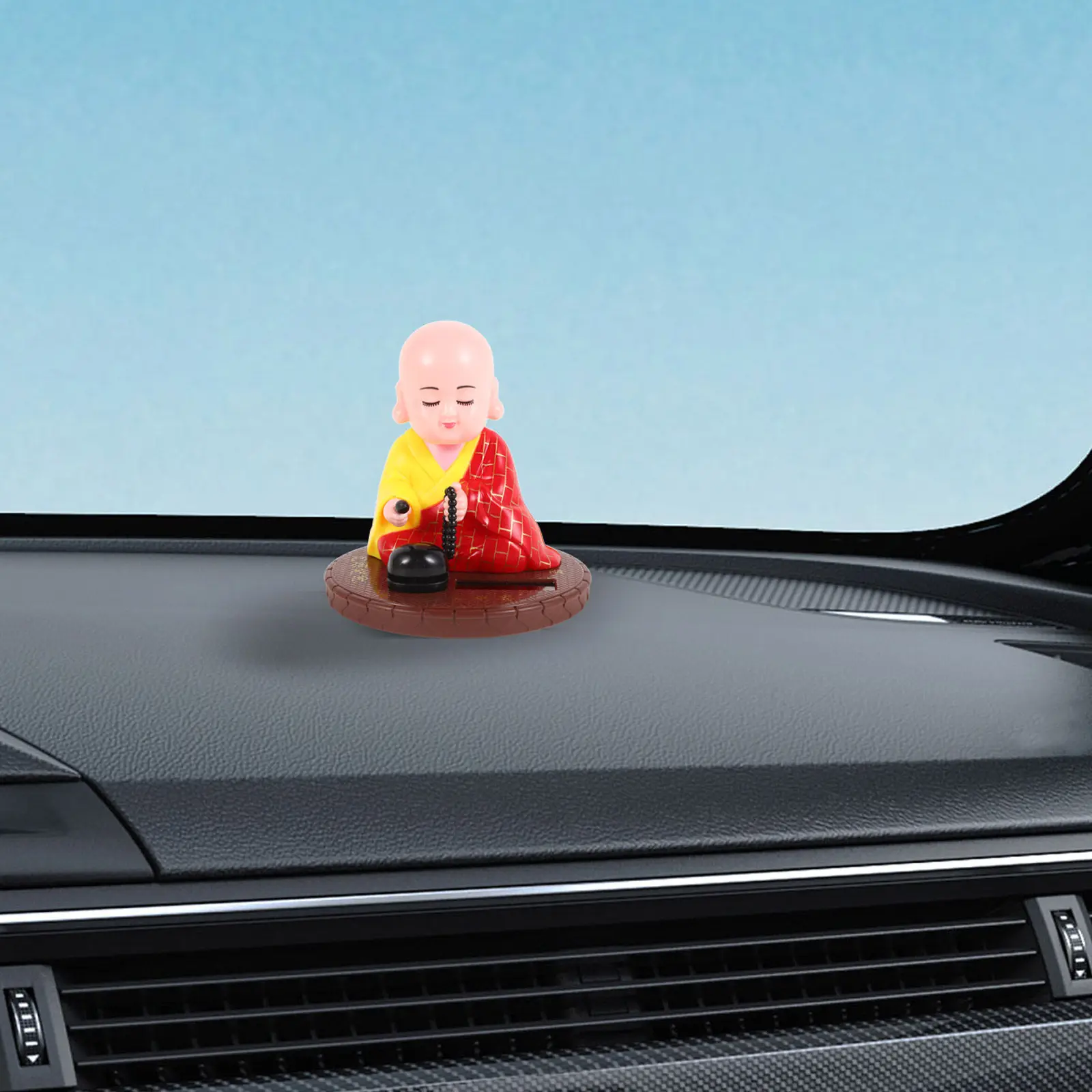 

Shaking Head Solar Buddha Statue Car Dashboard Decoration Home Office Desk Ornament Exquisite Mini Monk Lucky Prosperity Decor