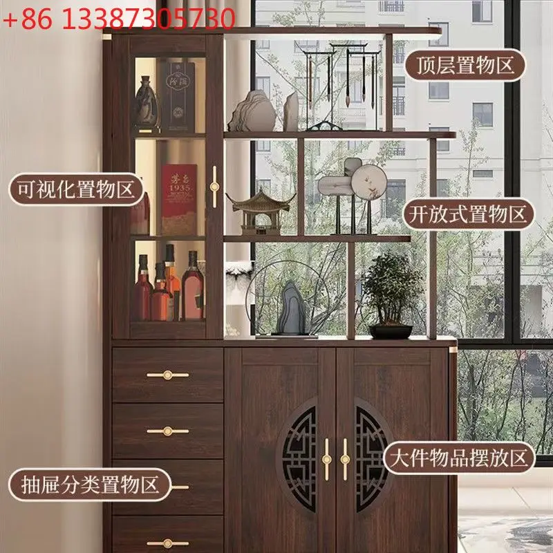 

Chinese solid wood color door screen entrance living room partition double-sided partition cabinet integrated