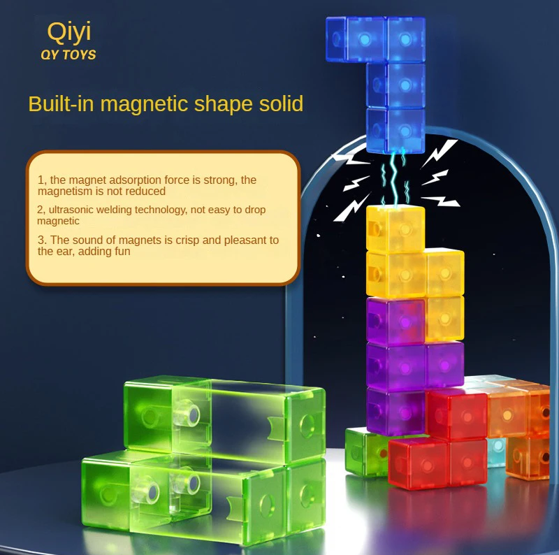 [CubeFun]Qiyi Magnetic Building Block Candy Color Luban Cube Magnetic Absorption Versatile Assembly Soma Pile for kids