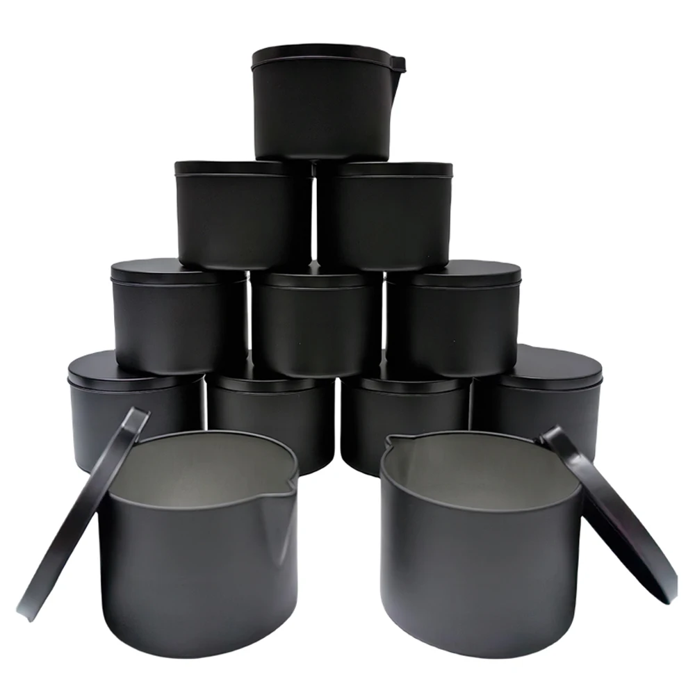 Black Pour Spout Scented Candle Tin Metal Round Candle Container with Lids for Candle Making Massage Oil Bottle