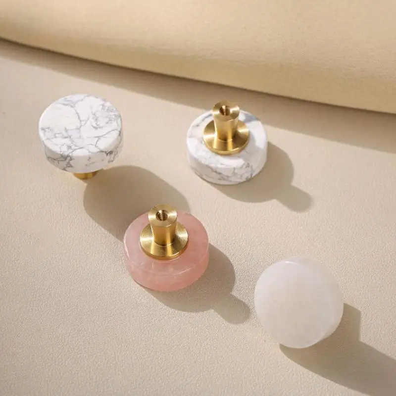 Circular Single‑Hole Drawer Cabinet Knob, Natural Stone Brass Furniture Pull Handle For Wine Cabinet Wardrobe Nordic Decoration