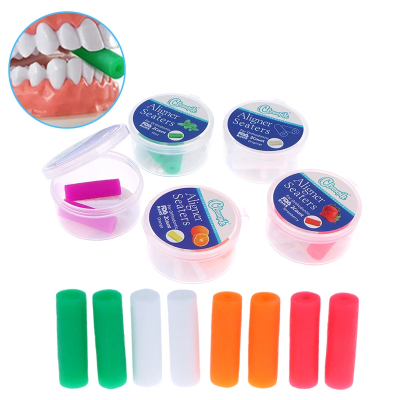 Alineador de ortodoncia Chewies, palo de dientes de silicona, alineadores para morder, aparatos invisibles con caja, 2 uds.