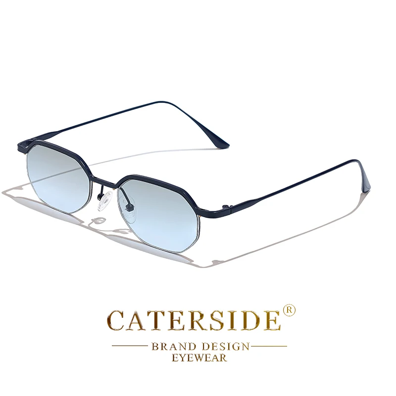 CATERSIDE Retro Kleine Sonnenbrille Männer Polygonale Punk Halbrahmen Sonnenbrille für Frauen Business Reise Party Brillen Sommer Stil – Detail 12