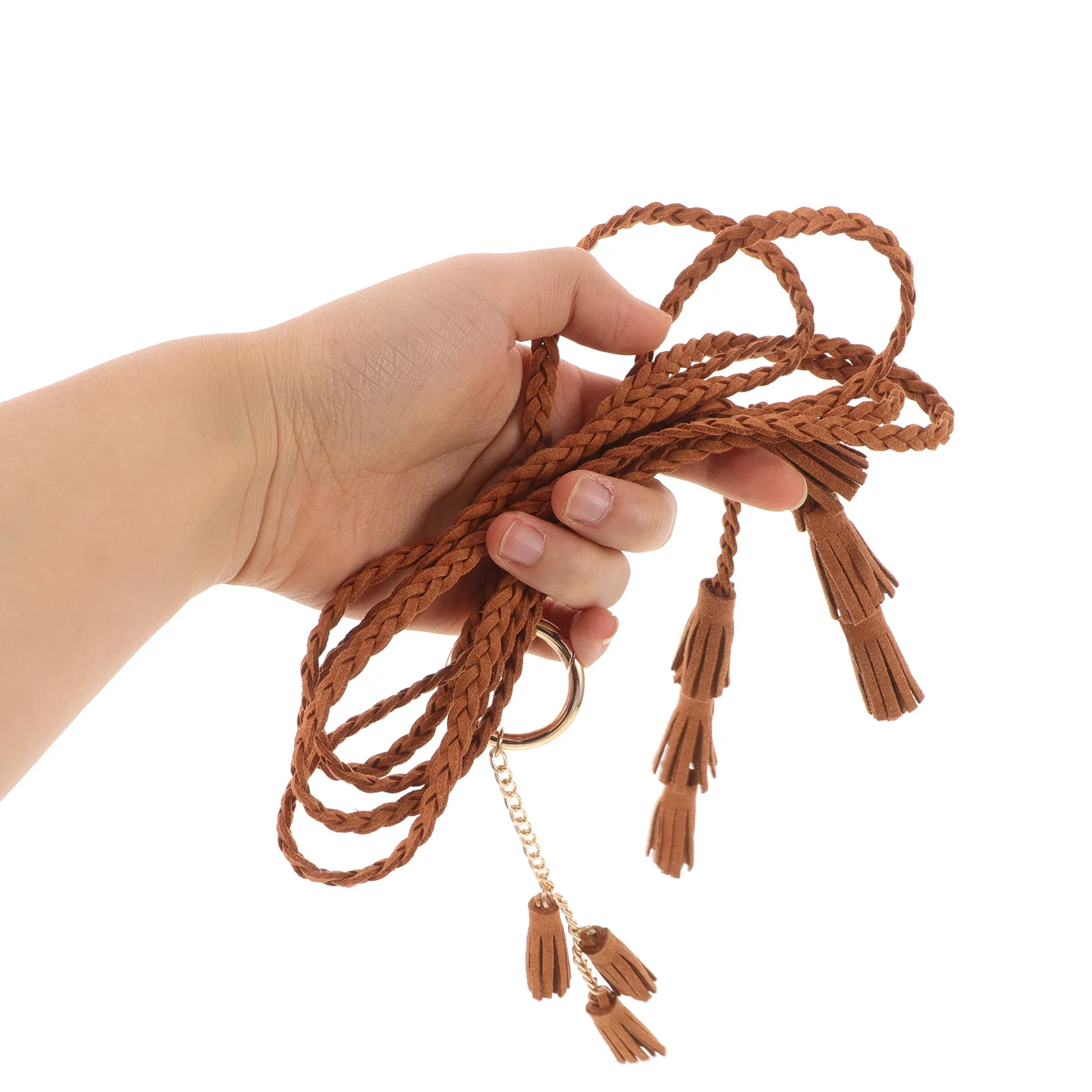 النساء بوهو شرابة حبل مضفر حزام خمر المنسوجة البني الزخرفية ملحق لفساتين وتتسابق أحزمة 120 سنتيمتر للنساء