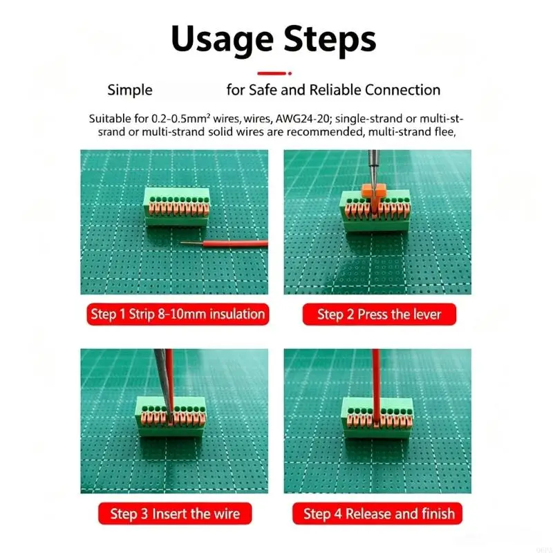 Q6PA RJ45 to 8Pin Spring Press Wiring Block, Solderless 8P8C Link for Installers, Control Cabinets, and Monitoring Use