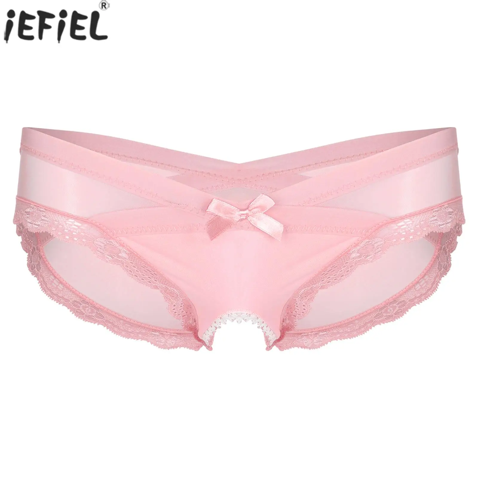 

Gays Pink Briefs Mens See-Through Lace Underwear Sheer Mesh Open Butt Crotchless Low Rise Briefs for Mens Tempting Underwear